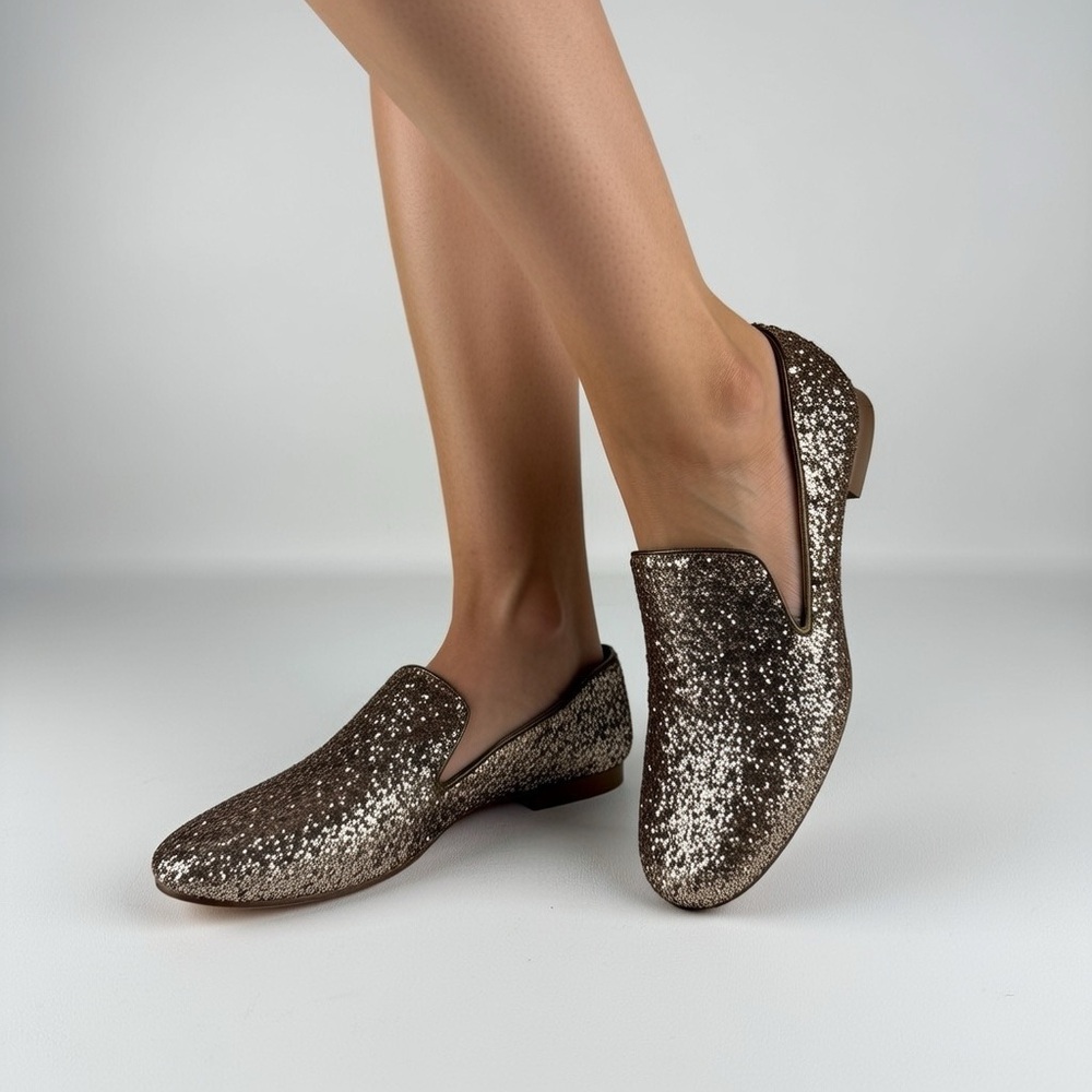 🤍HP🤍Banana Republic Gold Glitter Smoking Slide Loafers